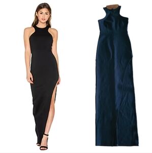 Donna Mizani Structured Racer high Front slit curve hugging Ponte Knit maxi